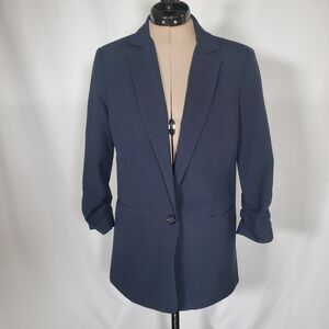 Michael Kors Women’s Blazer Size 4 Navy Blue Ruched 3/4 Sleeve Lined Classic